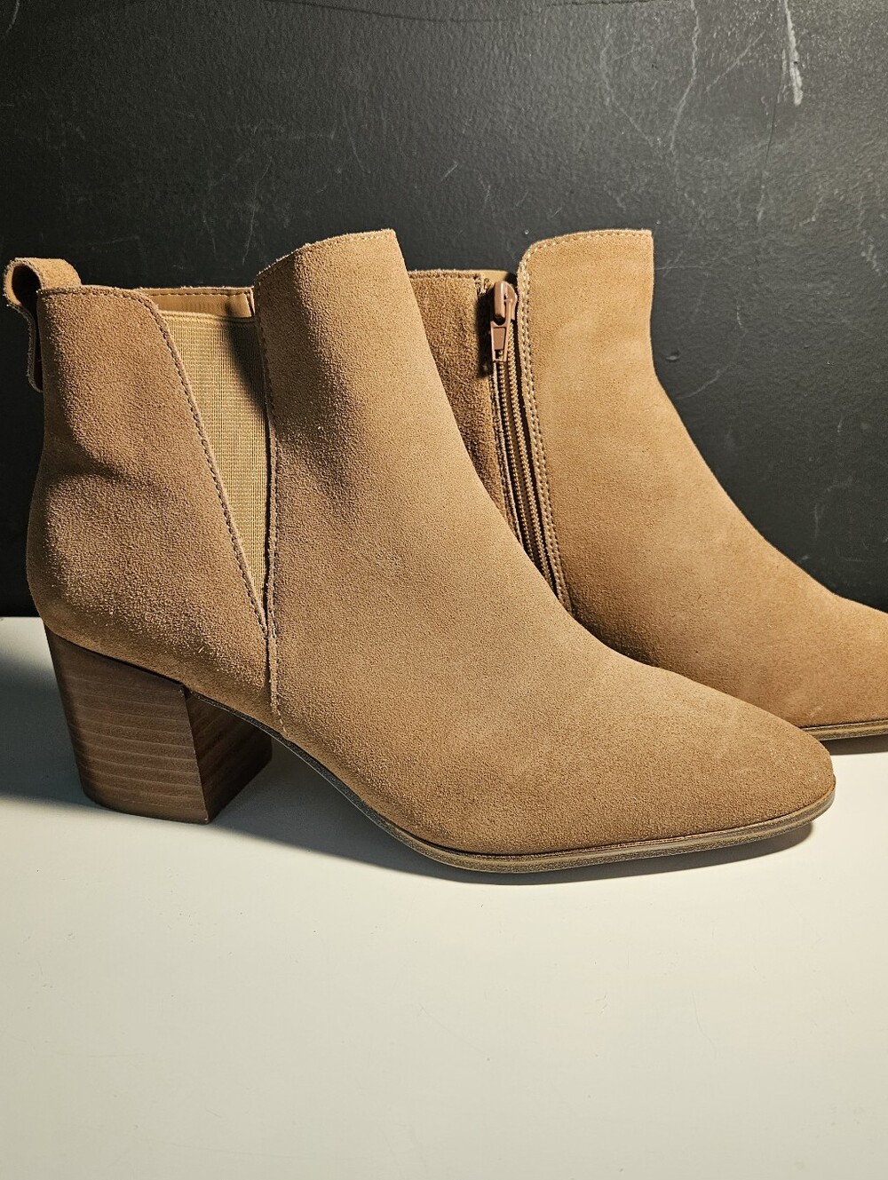 Aldo Suede Tan Ankle Booties with Block Heel